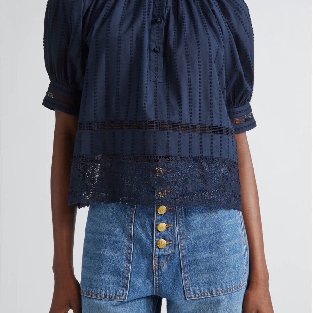 Ulla Johnson Faye Puff Sleeve Navy Top